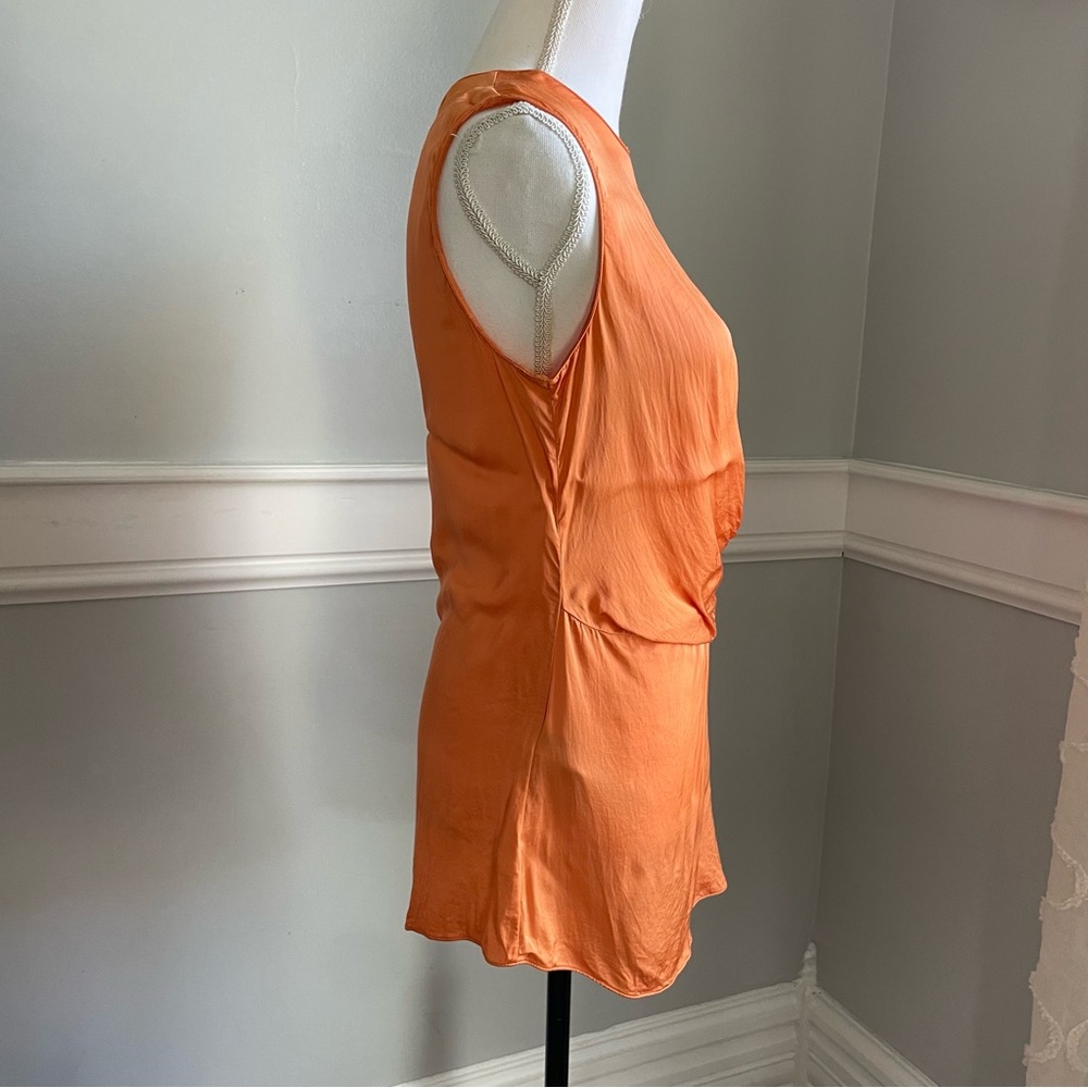 MNG Mango Vibrant Orange Asymmetrical Draped Satin Shirt Size M Split Side - Picture 5 of 13
